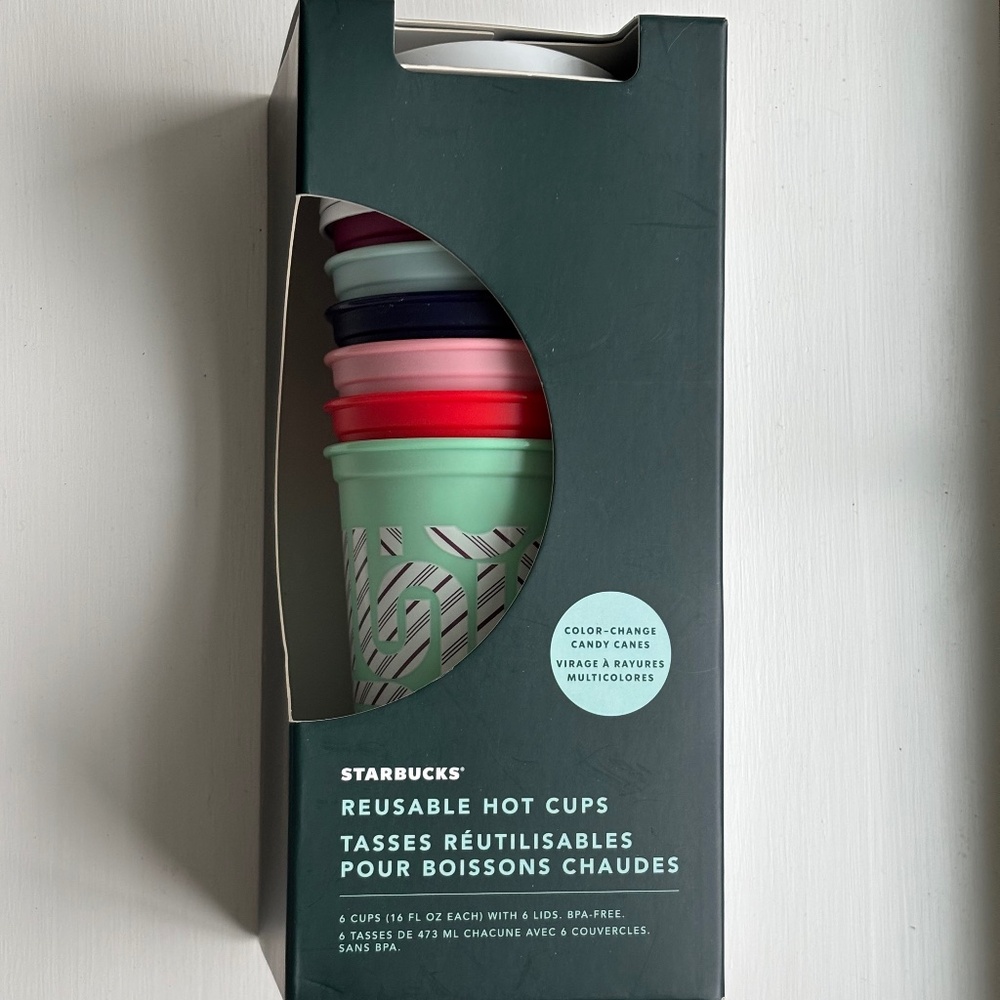 STARBUCKS Christmas 2020 CANDY CANES 6 Reusable Hot Cups Coffee Tea (16 fl oz)